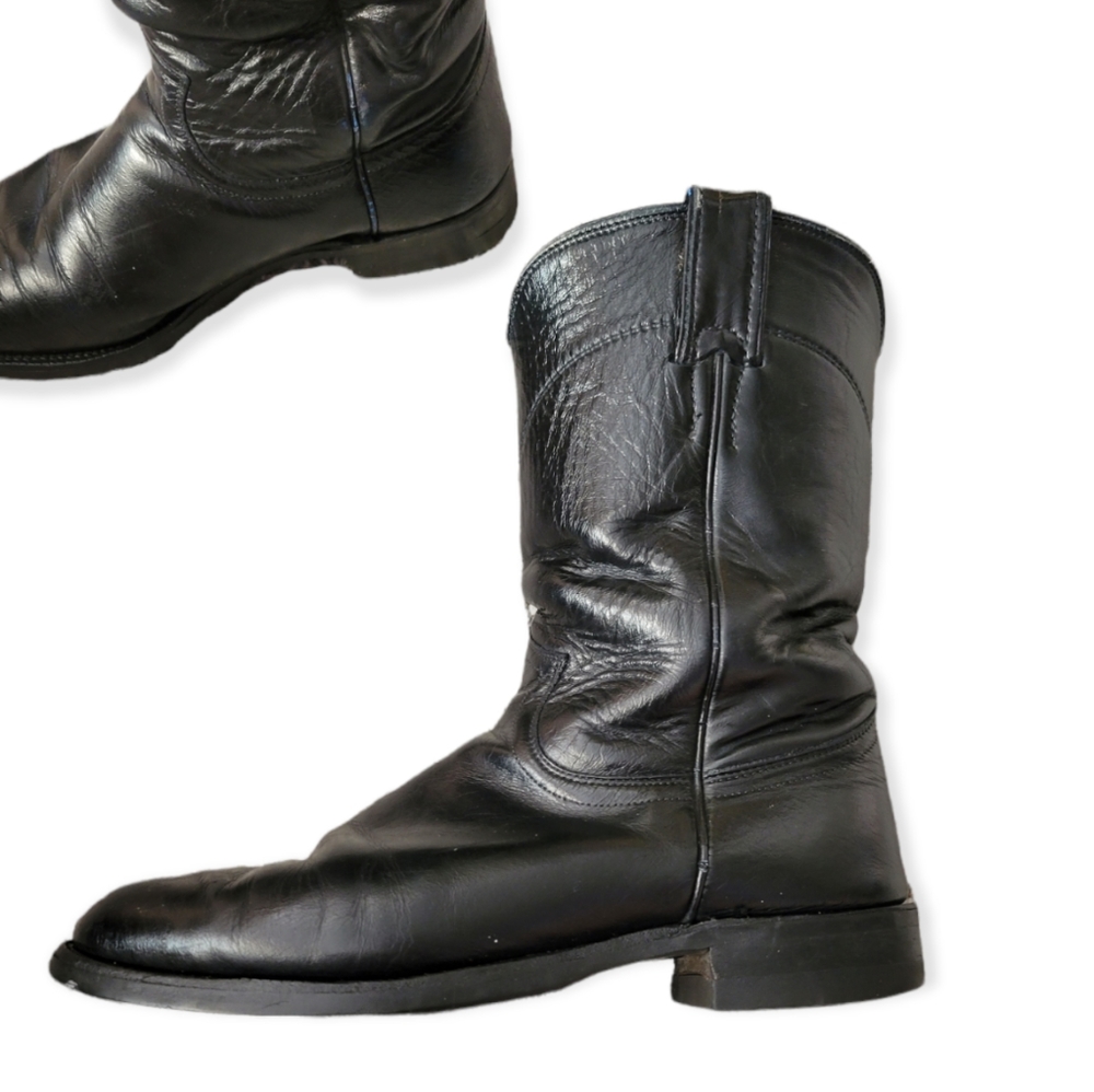 Justin Black Leather Western Boots Size Women's 7 - Picture 2 of 4